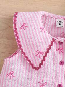 Emery Rose Kids Emery Rose Kids Young Girl Woven Peter Pan Collar Pink Striped Dress,Kids Summer White Bow Embroidered Sailor Dress,Casual Children Clothes,Seashell Cherry Fashion - Pink - View 6