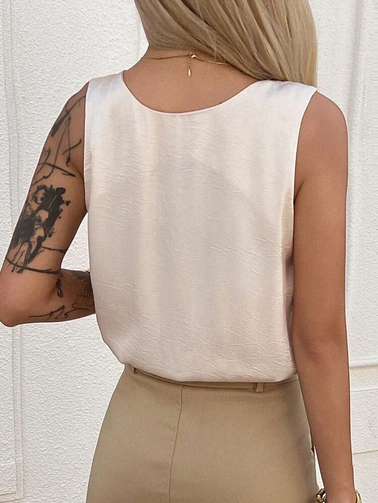 Women's Solid Color V-Neck Metal Button Elegant Vacation Summer Tank Top Cruise For Women