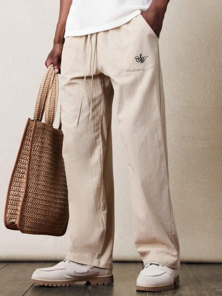 Wide Leg Drawstring Casual Pants With Logo
