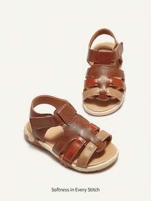 Cozy Pixies A Pair Of Summer-Style Closed-Toe Flat Sandals For Baby Boys: Fashionable, Versatile, Cute, Playful, Basic, Casual & Comfortable - Brown - View 2