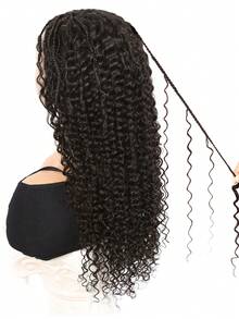 波西米亚风编织水波纹真人发假发，180%密度，13x6卷发尾，波西米亚风编织假发，10-30英寸真人发假发，卷曲波浪，预先拔毛，透明蕾丝，自然黑色假发 - Natural Black - 查看 3