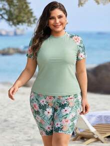 Swim Lushoire Women's Summer Vacation Beach Tropical Plant Print Tankini Set - Multicolor - View 2