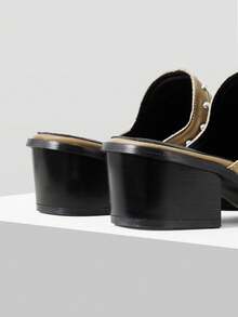 Mnmlis Giày mules cao gót mũi nhọn đính đá thời trang nữ, thích hợp cho dịp Giáng sinh - Màu Khaki - Xem 6