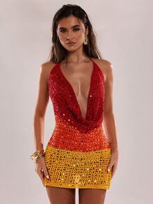SHEIN BAE 时尚性感渐变亮片撞色夏季新款韩版度假针织吊带连衣裙 - 彩色 - 查看 1