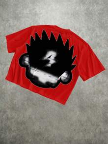 Manfinity ZONE917 OEM Digital Full Print Loose Cropped T-Shirt (High Quality) Anime Tshirt - Red - View 3