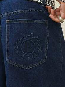 Manfinity EMRG Quần jeans American Vintage màu xanh nhạt, thêu họa tiết ở túi sau. - Màu xanh lam - Xem 8