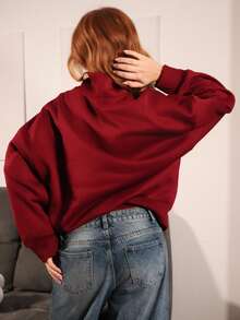 SILVIA DI SANTO Women's Loose Zip-Up Hoodie, Christmas - Burgundy - View 2