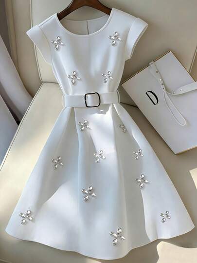GlowEve New Arrival Summer High-End Elegant Luxury Unique Rhinestone Embellished Dress