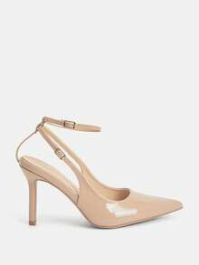 Glitzique 新款女士尖头高跟凉鞋，米色漆皮材质，露背穆勒鞋，细高跟鞋，性感派对/办公室鞋，春夏 - 米色 - 查看 2