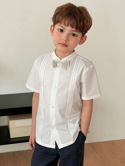 DAZY Young Boys' Fashion Party Bow Tie Short Sleeve Shirt