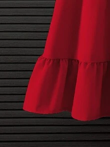 Elladie kids 女童优雅纯色宽松度假风无袖连衣裙，夏季 - 紅色 - 查看 6