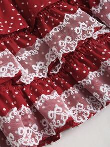 Sweetra Chân váy xòe chữ A chấm bi đỏ cạp thấp phối ren tương phản dành cho nữ, kiểu dáng ngọt ngào, dễ thương, gợi cảm theo phong cách châu Âu và Mỹ, thích hợp cho kỳ nghỉ biển. - Đỏ - Xem 3