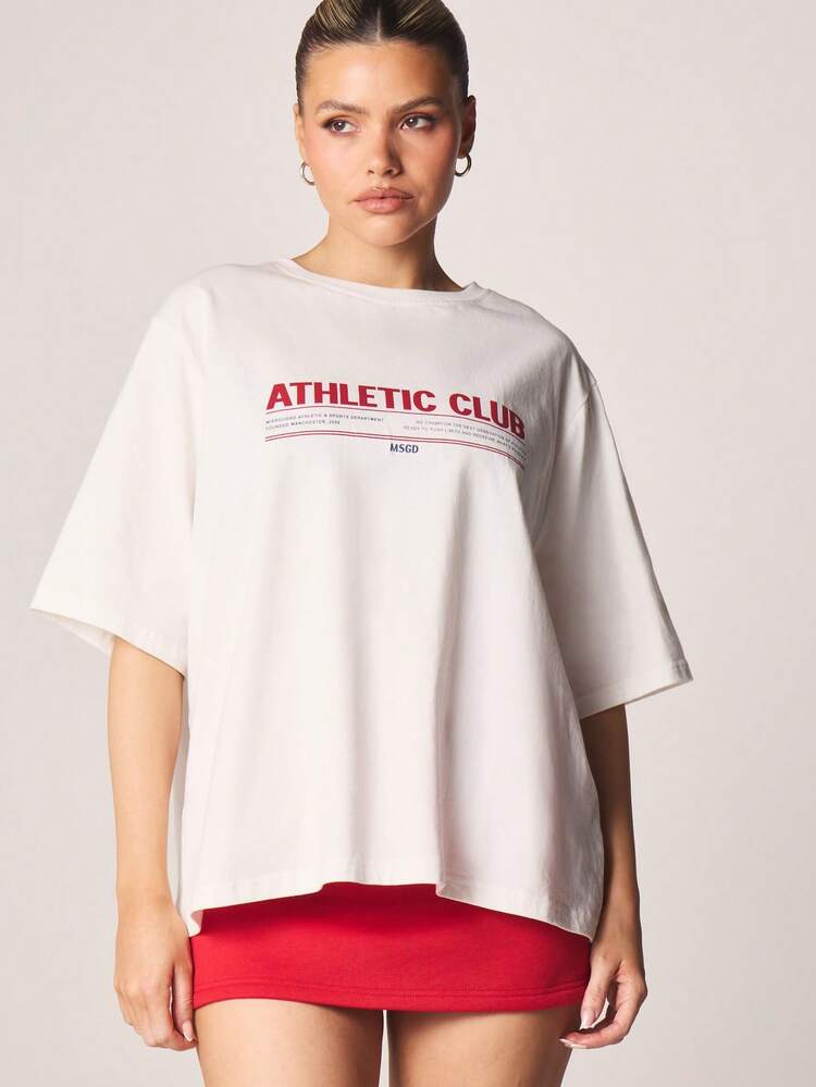 MISSGUIDED T-shirt oversize à slogan graphique avec imprimé club athlétique, manches courtes, col ras-du-cou, mélange de coton, Top casual streetwear pour le printemps et l'été