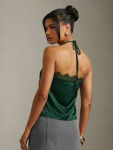 Hauture Top de tirantes con detalle de encaje sexy para la oficina en verano - Verde - Ver 3