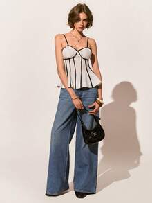 Poéselle 女士夏季休闲度假撞色滚边娃娃衫吊带背心 - 白色 - 查看 5