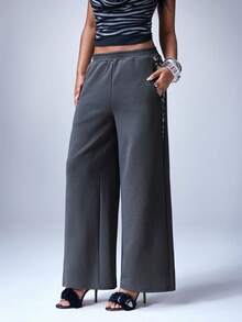 Y2Kool Y2K Chic Loose Fit Women's Sweatpants With Metallic Sheen Shell Button Decor, Suitable For Casual, Party, Holiday, Daily Wear, Spring/Summer - Grey - View 3