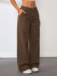 SHEIN Tall 女士低腰直筒蓝色牛仔裤 - 卡其色 - 查看 4