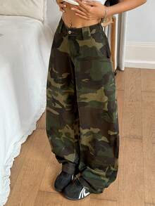 Rivivi Women's Low Waist Fashionable Camouflage Print Washed Denim Flare Jeans - Multicolor - View 3