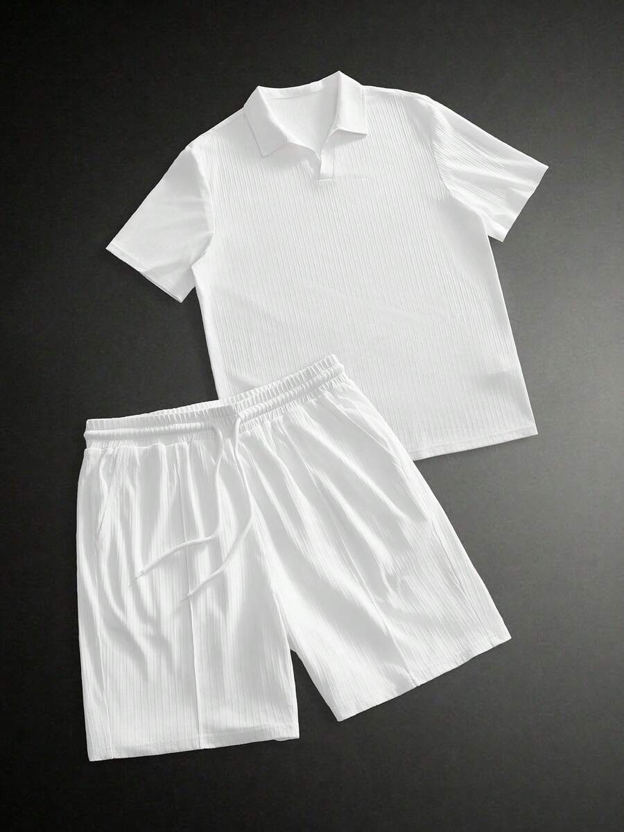 HIMLAND 男士纯色半开襟短袖休闲Polo衫套装，夏季