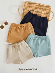 Cozy Pixies Random 4 Pcs Baby Boy Solid Color Knit Soft Elastic Waist Shorts Set - Multicolor - View 5