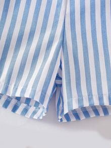 Genkimix Kids New Cute Bear Head Casual Blue & White Striped Pocket Young BoyBib & Brace Overalls - Blue and White - View 5