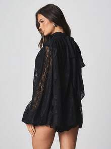 MISSGUIDED Black Lace High Neck Blouson Sleeve Blouse With Ruffle Trim And Sheer Overlay Design - Black - View 2