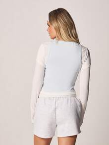 MISSGUIDED Layered Sheer Long Sleeve Crop Top With Contrast White Details Fall Winter Casual Fashion - Blue and White - View 2