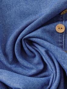 Rusticease Playful Ruffle Sleeve Washed Denim Shirt - Blue - View 4