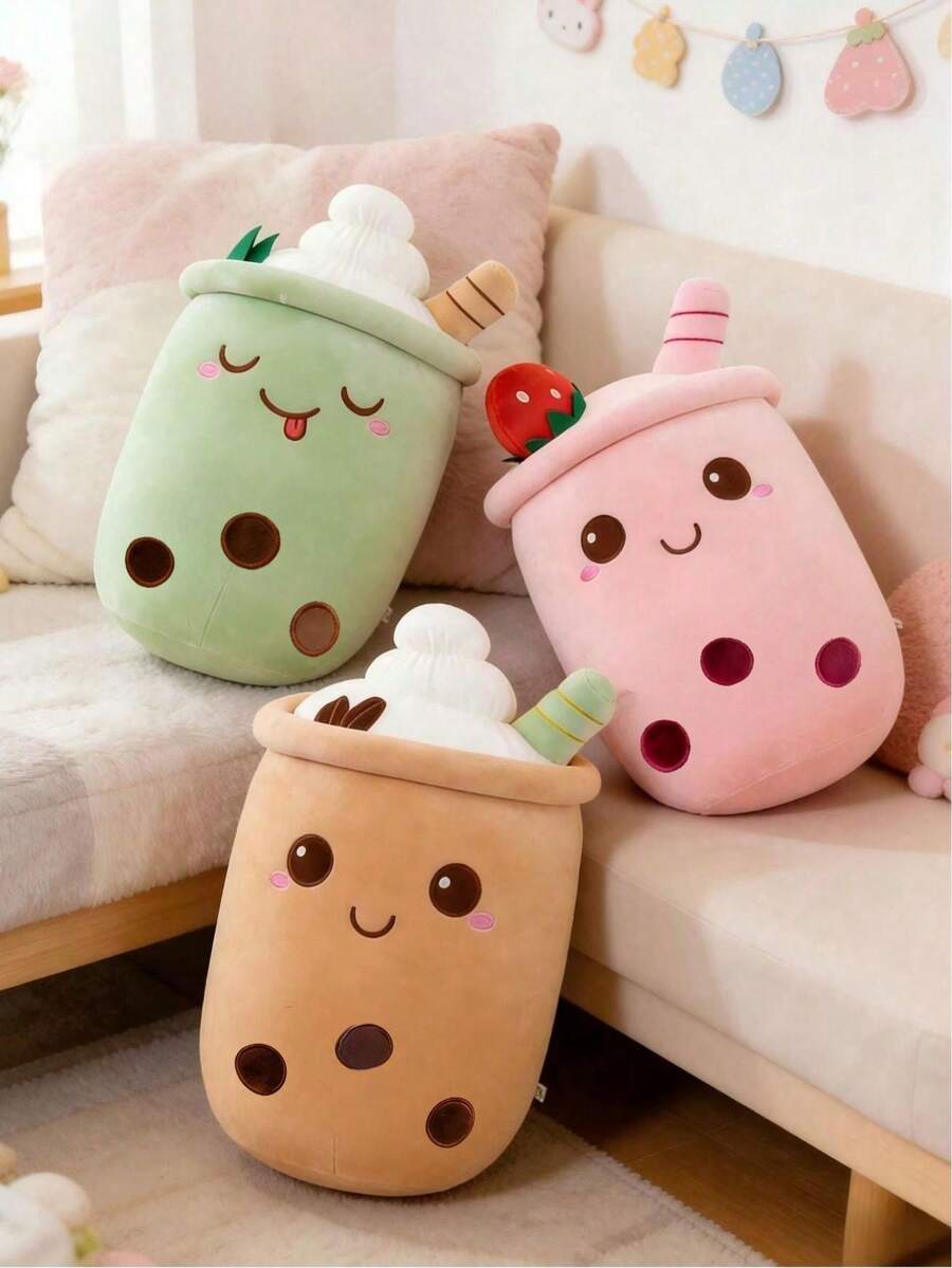 POKOJA LAND POKOJA LAND 珍珠奶茶毛绒玩具，粉色、绿色和棕色可选，触感柔软，奶茶造型逼真，适合儿童，男女皆宜，生日、圣诞节、情人节礼物。 - 彩色 - 查看 1