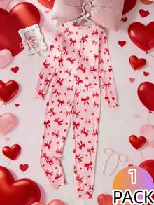 Mono de niña con estampado de corazones y lazos, con cremallera, manga larga y pantalón largo - Multicolor - Ver 2