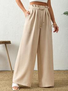 Casual Linen Look Blend Pants - Beige - View 2