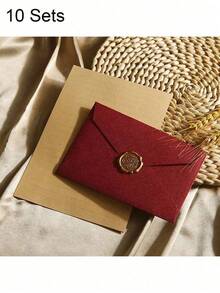 1 Set/10 Sets Deluxe Linen Envelope And Letter Set With Wax Seal - Perfect For DIY Gifts, Wedding Invitations And Office Use - Multicolor - View 16