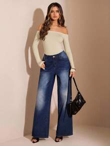 SHEIN BAE 1 chiếc áo liền thân nữ màu đen trơn, tay dài, hở vai, không lưng, kiểu dáng thanh lịch, thích hợp mặc nhiều lớp vào mùa thu/đông. - Màu be - Xem 5