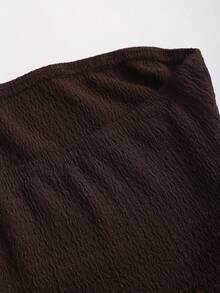 Sweetra Women's Sexy Crop Top With Ruched Detail And Slit - Brown - View 5