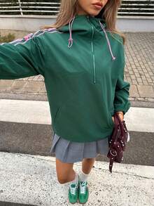 MainGRL Women's Stand Collar Zipper Half Placket Casual Versatile Daily Wear Long Sleeve Jacket,Spring Outfit Women - Green - View 6