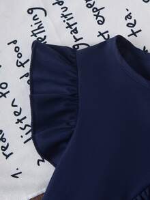 Elladie kids Girls (Small) Cute Ruffle Hem Asymmetrical Design & Bow Print Casual Pants Set - Royal Blue - View 5