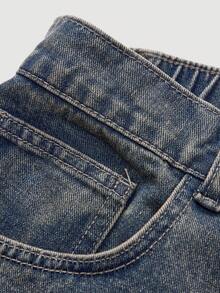 SHEIN CURVE+ Plus Size Solid Color Casual Jeans - Dark Wash - View 4