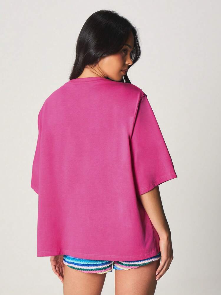 MISSGUIDED Tutti Frutti Kiwi Graphic Oversized Short Sleeve Crew Neck Cotton T-Shirt With Bright Print Design Summer Casual Wear