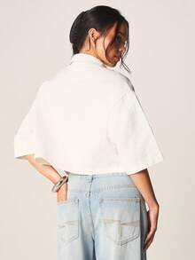 MISSGUIDED Chaqueta vaquera con botones delanteros oversize, cuello clásico y bolsillo en el pecho para capas casuales en primavera y verano - Blanco - Ver 2