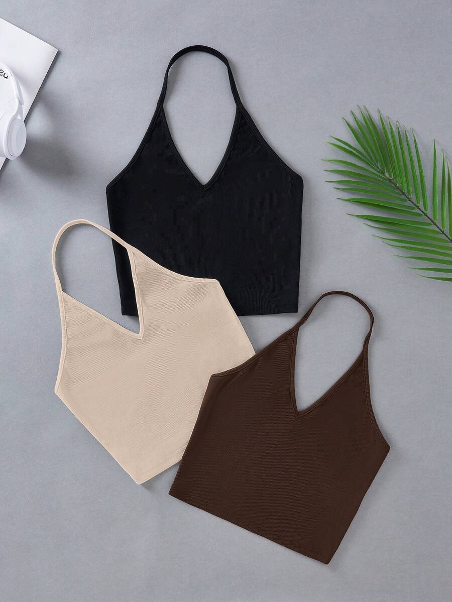 SHEIN Essnce 3件套女士针织吊带背心瑜伽上衣女士上衣无胸罩上衣夏季女士吊带背心内置胸罩 - 彩色 - 查看 1