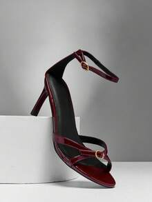 SHUZIA 女士优雅踝带细高跟凉鞋 - 酒紅色 - 查看 6