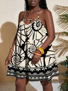 Slaydiva Spring/Summer Women's Sleeveless Halter Mini Dress/New Music Festival/Western /Boho/Easter/Nashville/Birthday/Graduation Student Daily/Casual All-Match Versatile Leisure/Cruise/Travel Beach Sunbathing/Vacation/Vibrant Floral Sleeveless Halter Mini Dress - Multicolor - View 4