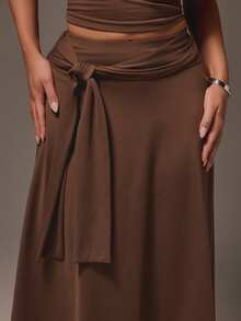 MISSGUIDED Asymmetric Midi Wrap Skirt With Tie Waist Detail And Handkerchief Hem For Casual Everyday Occasions - Brown - View 5