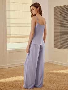 MOTF PREMIUM LACE TRIM CAMI TOP & PANTS PAJAMA SET - Dusty Purple - View 3