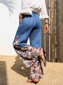 Breezaya Pantalones vaqueros de parchwork casuales minimalistas de unicolor, estampados o de patchwork para mujer - Azul - Ver 2
