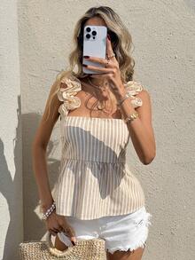 Serisse Striped Sleeveless Tie-Up Fashionable Camisole Top For Summer - Apricot - View 2