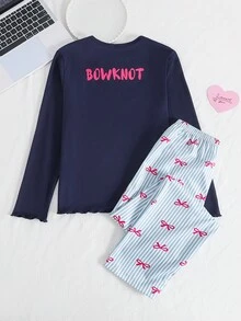 Genkimix Kids Girls Butterfly Print White Long Sleeve Top, Paired With All-Over Butterfly Print Contrast Trim Pants, Casual Loungewear Set - Multicolor - View 2