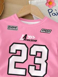 2件套女婴休闲简约数字23印花短袖T恤和短裤套装，宽松领T恤搭配修身短裤，适合春夏穿着 - 彩色 - 查看 7