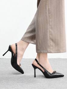 CUCCOO BIZCHIC Retro Elegant Metal Buckle High Heel Sandals, Vintage Chic, Lightweight Commuter Style, Metal Buckle Decor Enhances Elegant, Suitable For Professional Women's Commute, Also Fits Semi-Formal Occasions Like Dates And Light Dinners Valentine's Day - Black - View 1