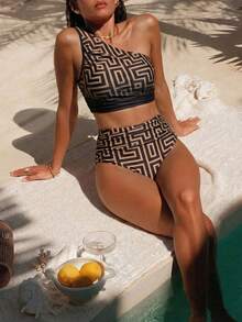 Swim Chiccia Women's Asymmetric Neckline Geometric Print Bikini Set - Multicolor - View 1